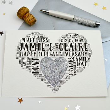 Personalised 10th Wedding Anniversary Love Sparkle Card, 5 of 12