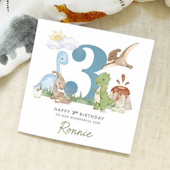 Personalised Dinosaur Pink/Blush Any Age Birthday Card, 2 of 4