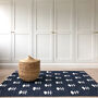Navy And White Motif Handwoven Rug, thumbnail 2 of 4