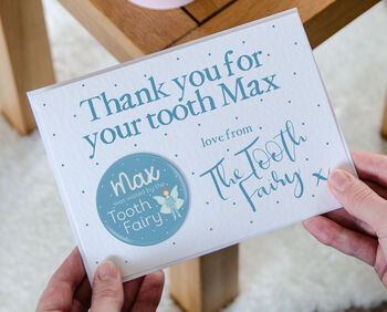 Personalised Tooth Fairy Card And Badge Blue, 2 of 8