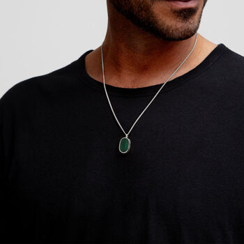 Men's Small Malachite Dog Tag Locket Silver, 8 of 9
