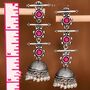 Long Red Triple Layered Enamel Indian Boho Earring, thumbnail 2 of 3