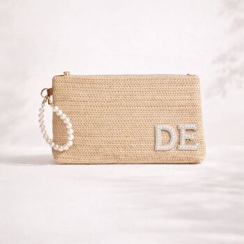 Personalised Custom Straw Pearl Patch Clutch Bag, 2 of 3