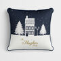 Personalised Christmas Cushion Blue House, thumbnail 1 of 6