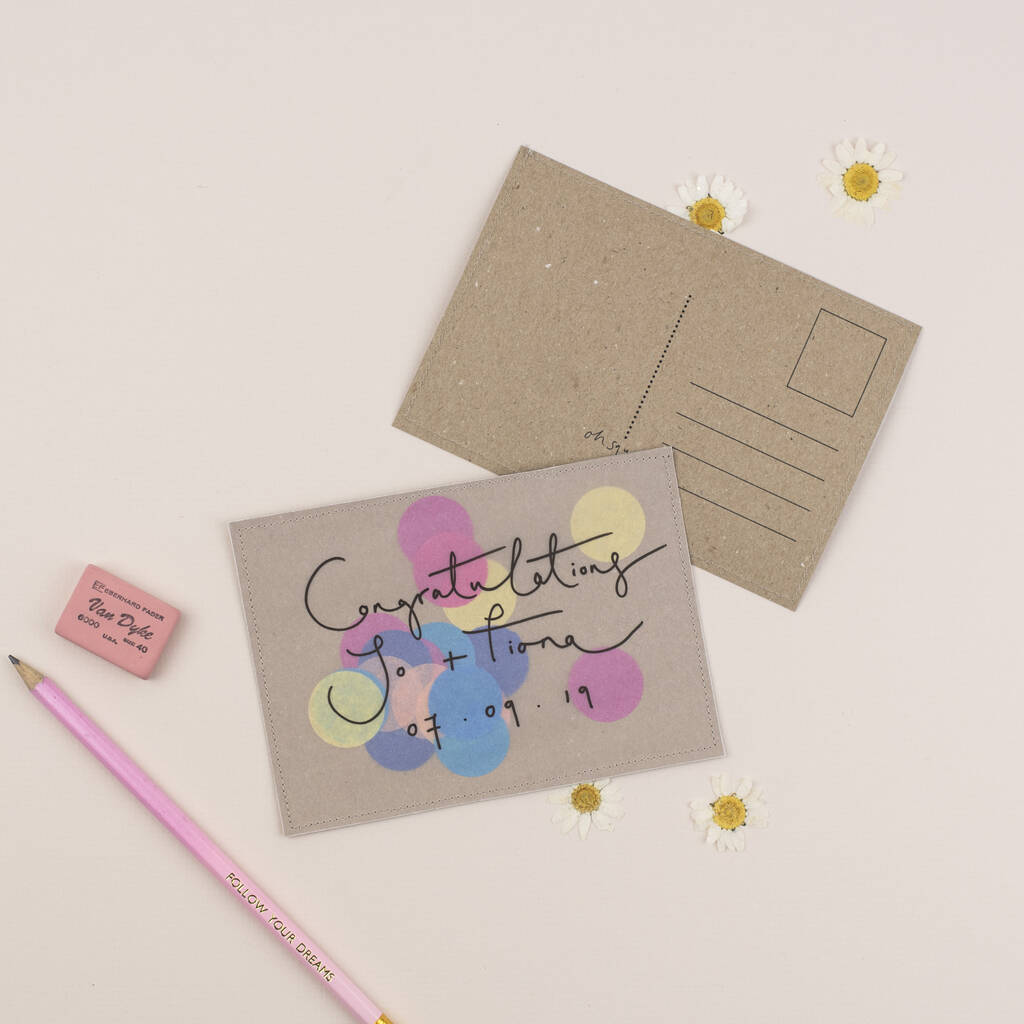 Personalised Hand Lettered Confetti Postcard By Oh Squirrel