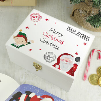 Personalised Small White Wooden Christmas Eve Box, 5 of 6