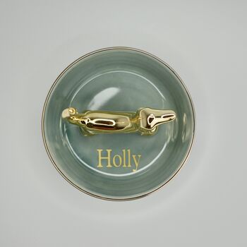 Personalised Dog Ring Dish Gold And Grey, 2 of 6