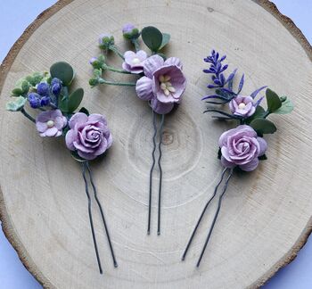Lilac And Lavender Flower Hair Pins, 2 of 3