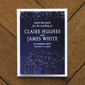 Winter Snow Wedding Save The Date Card And Magnet, 4 of 6