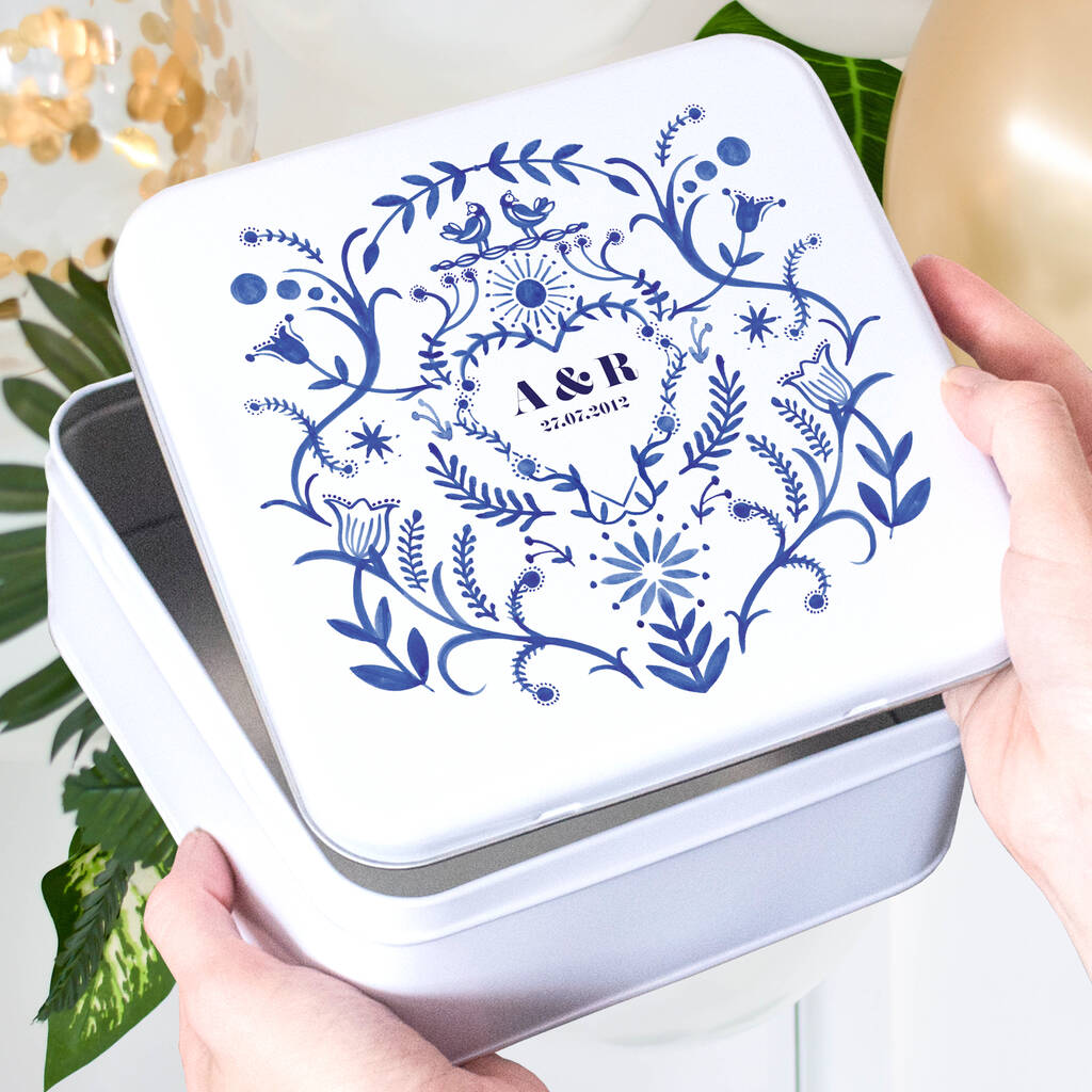 Personalised Blue And White Anniversary Tin, 1 of 5