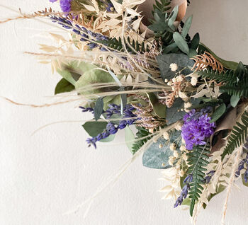 Preserved Foliage Wreath With Purple Flowers, 3 of 5