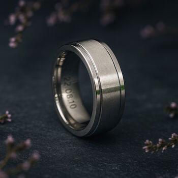 Mens Personalised Classic Silver Steel Spinner Ring, 2 of 12