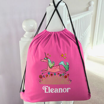 Personalised Unicorn Drawstring Pe Kit Bag, 3 of 5