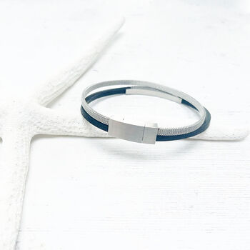 Double Banded Steel And Leather Bracelet | Men's Gift, 2 of 11