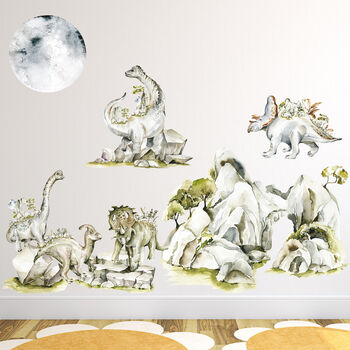 Dinosaur Wall Sticker Set With Rocks And Moon, 3 of 5