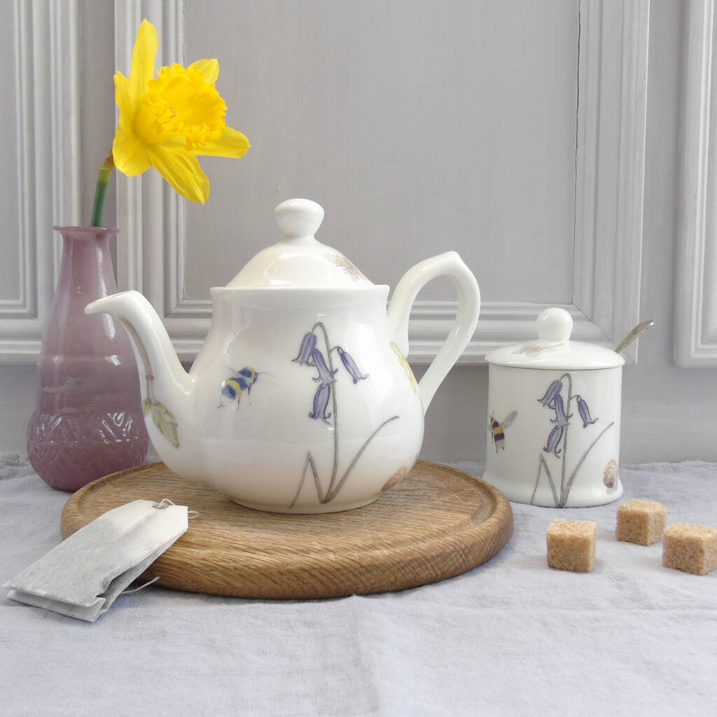 Bee And Spring Flowers Two Cup Small Teapot By littlebirdydesigns