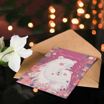 Polar Bear Mum And Cub Pink Floral Cute Happy Mother's Day Card, 4 of 6