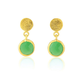 Salina Gold Plated Disc And Chrysoprase Green Earrings, 3 of 5