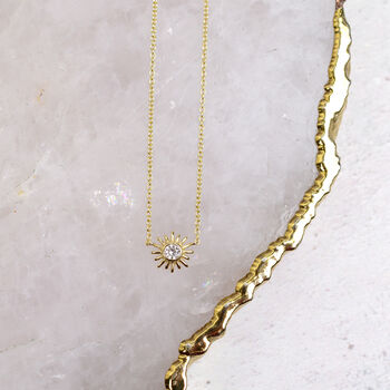 Gold Plated Sunburst And Diamante Necklace, 2 of 3