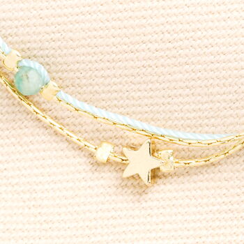 Semi Precious Green Beaded Double Layer Bracelet In Gold Plating, 2 of 3