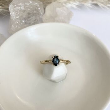 'Mae' Oval Teal Sapphire Solitaire Engagement Ring, 3 of 12