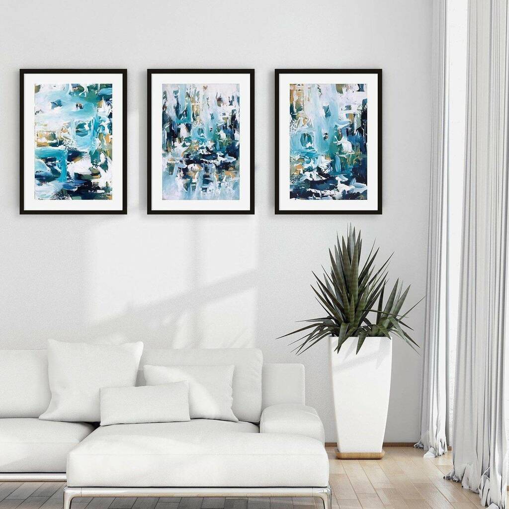 Large　By　Abstract　Abstract　Framed　Of　Set　Art　Three　Prints　Wall　House