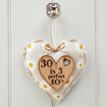 30th Birthday Fabric Heart With Oak Message, 3 of 8