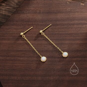 White Opal With Chain Dangle Stud Earrings, 6 of 11