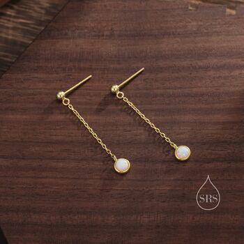 White Opal With Chain Dangle Stud Earrings, 6 of 12
