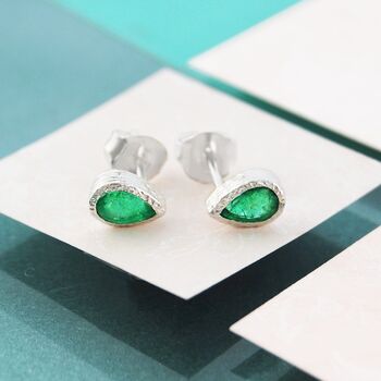 Emerald May Birthstone Gold Teardrop Stud Earrings, 2 of 3