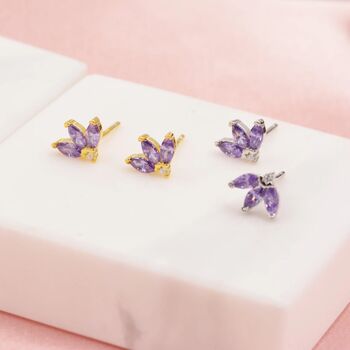 Sterling Silver Cz Marquise Cluster Stud Earrings, 6 of 12