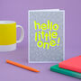Hello Little One! Handmade Baby Card Neon Yellow/Grey, thumbnail 1 of 7