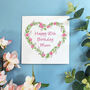Personalised 80th Birthday Card. Floral Pink Heart Birthday Card For Her, thumbnail 1 of 4