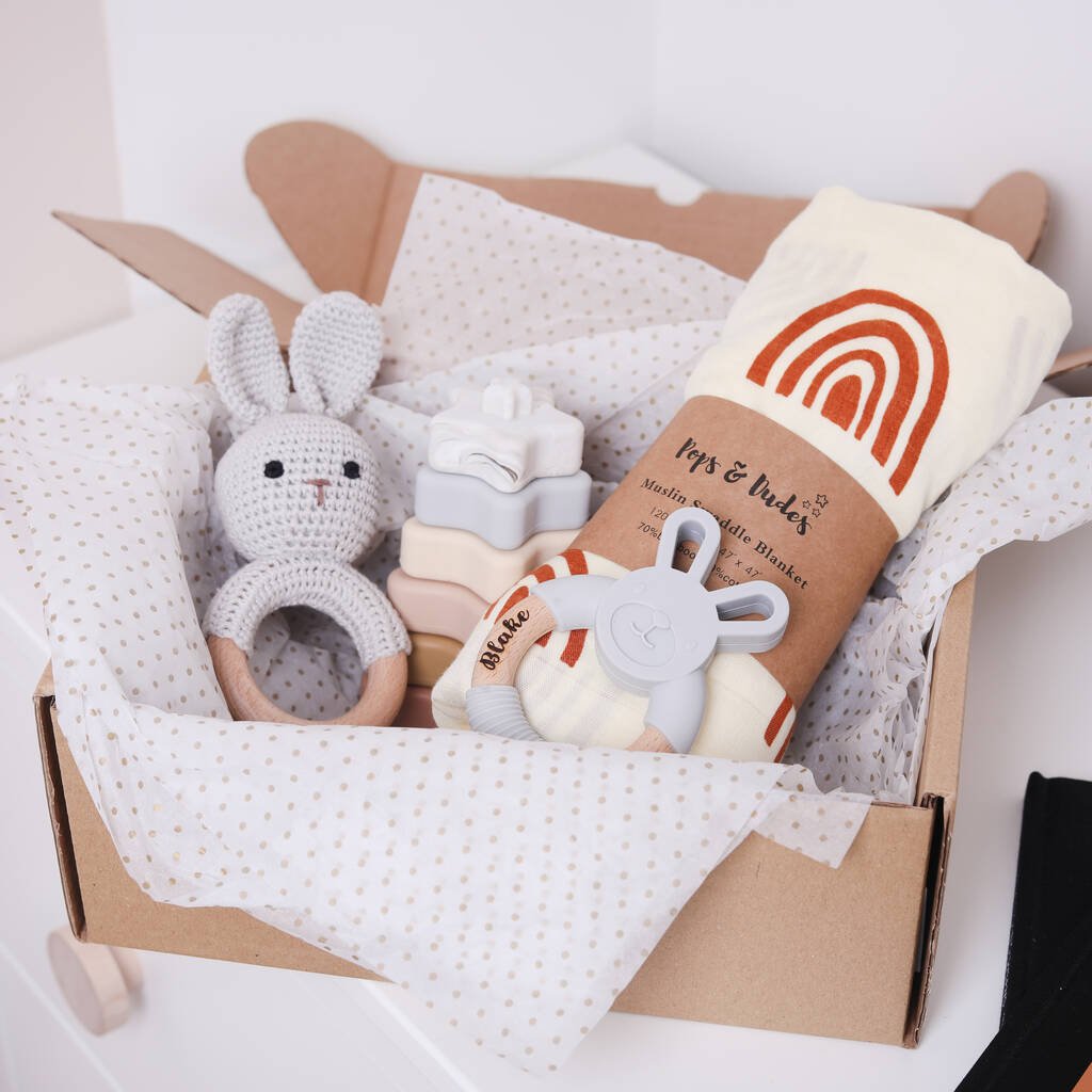Cream And Grey Baby Gift Set ~ Option To Personalise, 1 of 3
