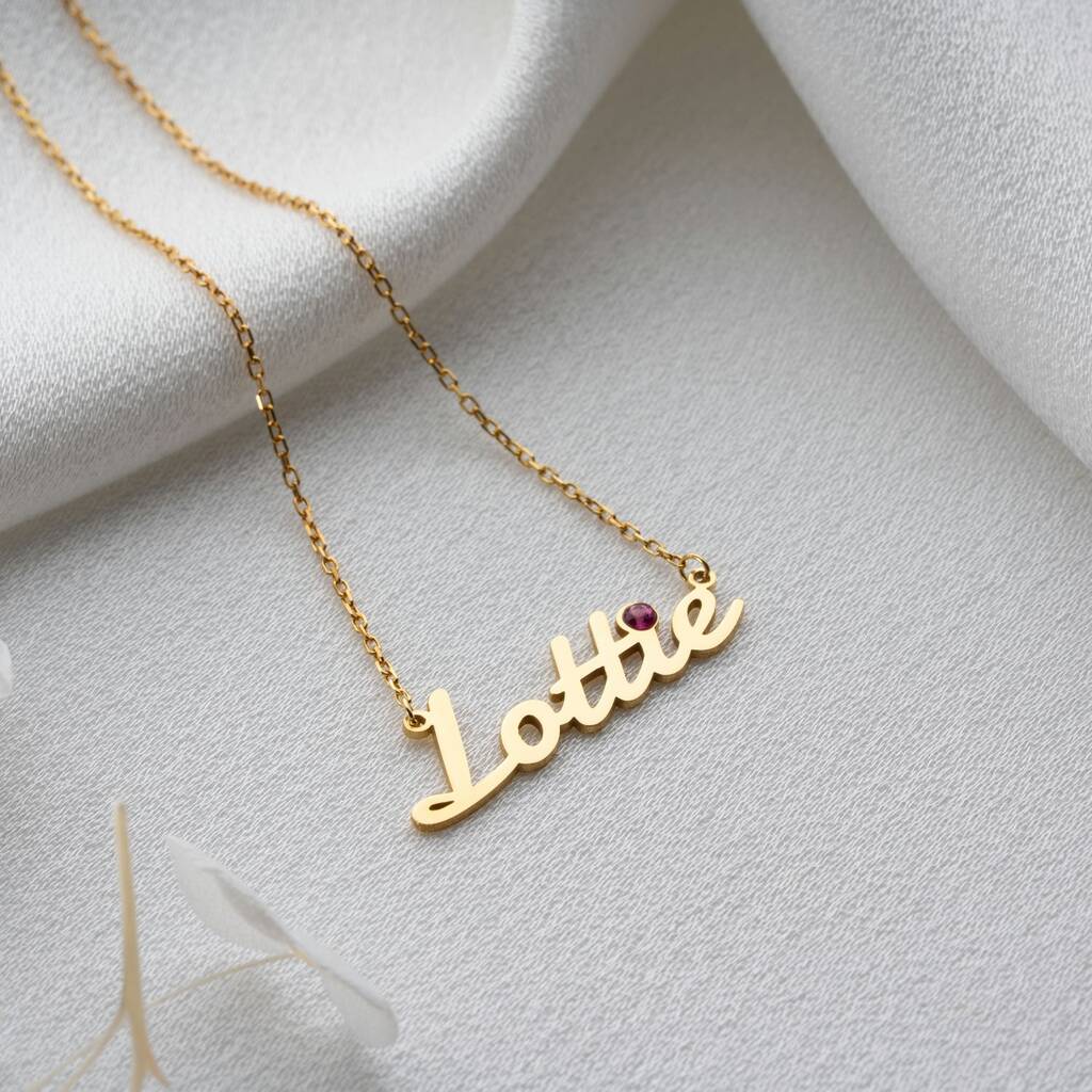 Personalised Birthstone 'Dot' Name Necklace, 1 of 12