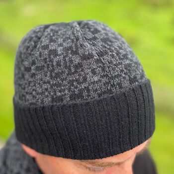 Mens Lambswool Knitted Beanie Hat Geometric Pattern, 9 of 10
