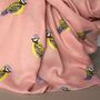 Blue Tit Print Scarf In Dusky Pink, thumbnail 3 of 4