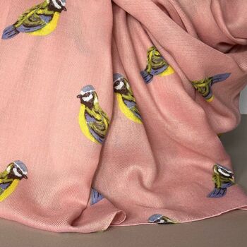 Blue Tit Print Scarf In Dusky Pink, 3 of 4