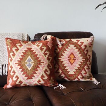 Turkish Kilim Rust Diamond Cushion, 10 of 12