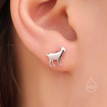 Sterling Silver Tiny Goat Stud Earrings, 2 of 10
