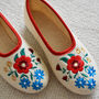 Cream Wool Ballerina Slippers/ Red Trimming/ Flower Pattern/ Folk Slippers, thumbnail 4 of 7