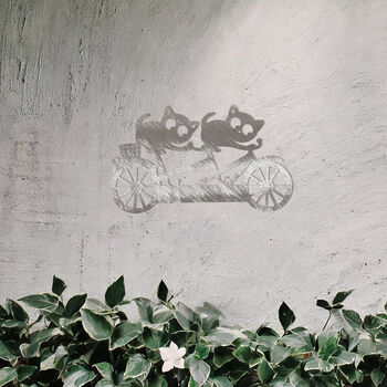 Metal Cat Duo On Bicycle Wall Art For Garden Decor, 6 of 10