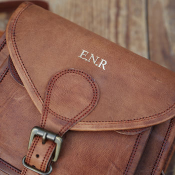 Personalised Curved Brown Leather Saddle Bag, 6 of 9