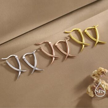 Minimalist Sterling Silver Tusks Hoop Earrings, 6 of 11