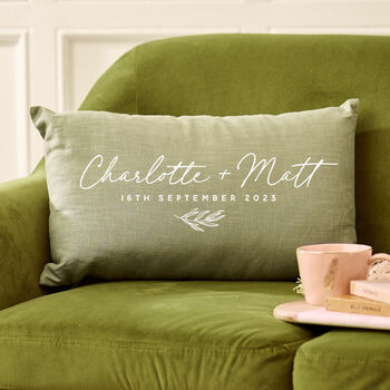 Personalised Couples Wedding Linen Cushion, 2 of 6
