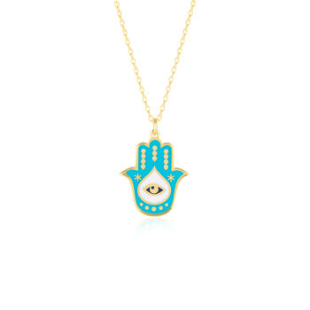 Authentic Turquoise Color Hamsa Hand Necklace, 4 of 5
