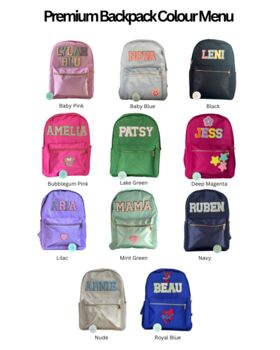 Personalised Nylon Backpack With Patch Letters And Motifs With Gold Outline, 3 of 12