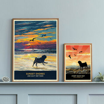 Pug Limited Edition Beach Sunset Gift Print, 5 of 9