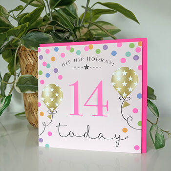 Balloon Brights 14th Birthday Card Pink, 2 of 2