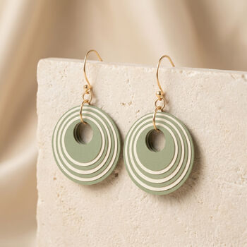 Green And Cream Geometric Circular Earrings • Gold Plated Sterling Silver Hooks, 4 of 10
